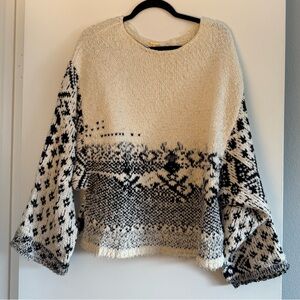 Free People Cozy Cream and Black Patterned Sweater